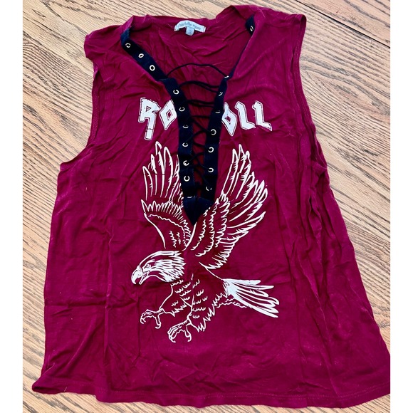 Charlotte Russe Tops - Charlotte Russe Rock & Roll Eagle Graphic Lace Up Grommet Sleeveless Top Red M